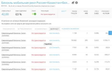 Настройка рекламы