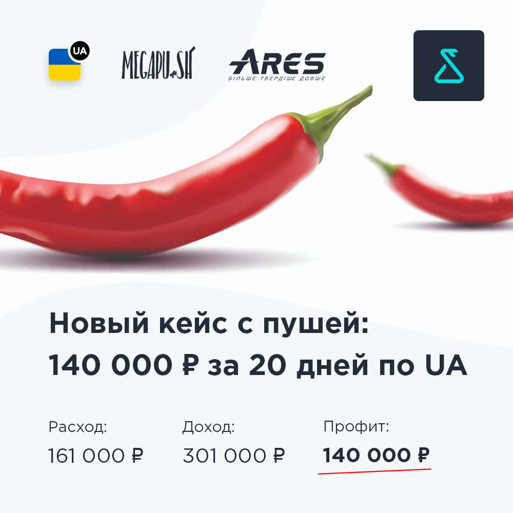 Кейс: UA с пушей: 140 000₽ за 20 дней