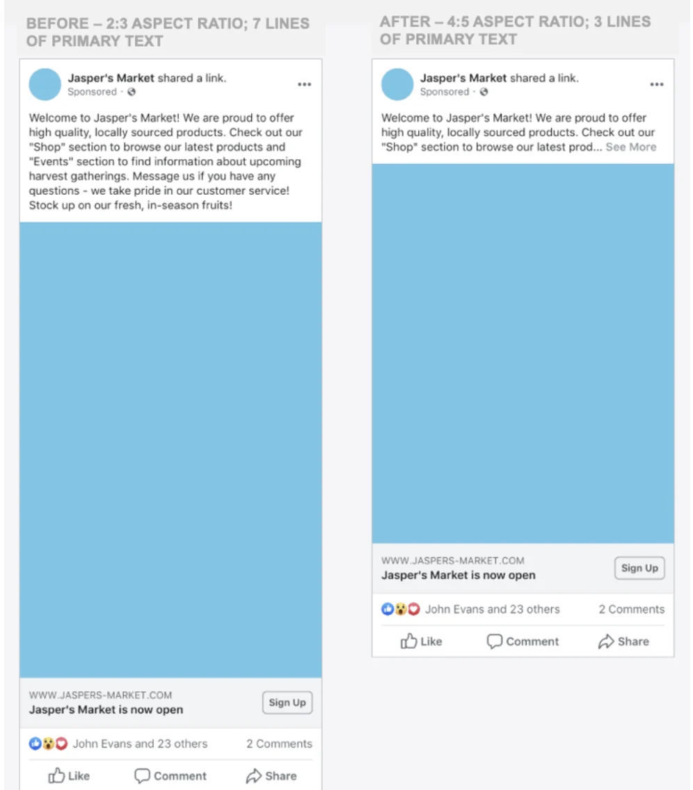 Новый размер рекламного объявления в мобильной ленте Facebook