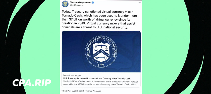 Блокировка крипто-миксера Tornado Cash и арест связанных с ним разработчиков