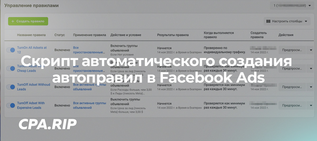 Script: Automatically Create 4 Basic Auto-Rules in Facebook Ads