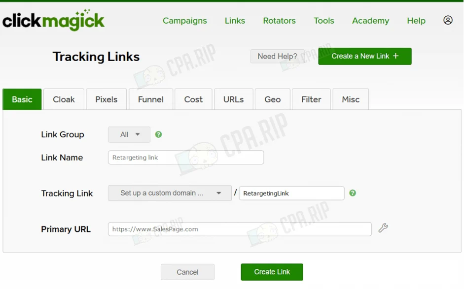 Скриншот интерфейса трекера clickmagick