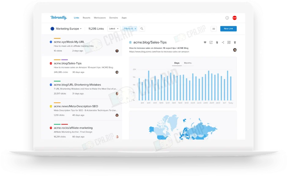 Скриншот интерфейса трекера Rebrandly