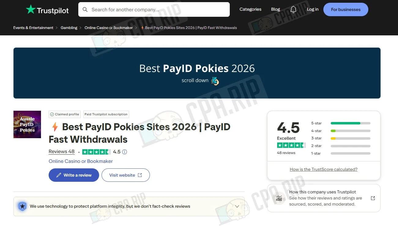 Страница Trustpilot Best PayID Pokies Sites 2026 с рейтингом и отзывами