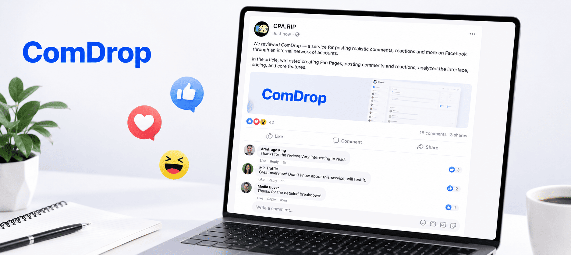 ComDrop: A Service for Commenting on Facebook Posts. Test and Feature Overview